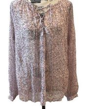 L'Agence Semi Sheer Pink Bohemian Brown Leopard Print Blouse XS New