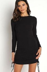 black ribbed long sleeve ruched bodycon dress SIZE M