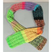 Green Multicolored Neon Striped  Knit Knitted Oversized Winter Scarf Shawl Wrap 💚🩷