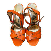 Coach "Dani" Vegan Leather Platform Heels Open Toe Ginger Sandals Women 6.5 B