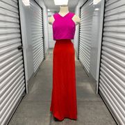 Jill Stuart Two Tone Pink And Orange Cut Out Side Maxi Dress