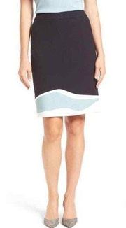 NWT Hugo Boss VIDINA Pencil Skirt Black White Blue Colorblock Women’s Size 4 New