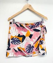 Sadie & Sage Tropical Skirt Medium Linen Blend Pink Purple Wrap Mini Lined