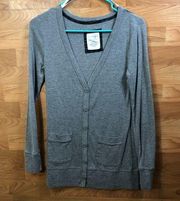 energie Size XL Button Front Gray V-Neck Long Sleeve Knit Top with Pocke…