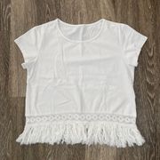 Womens White Frayed Bottom Tee - S