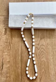 Vintage  Signed White & Gold Beads Morden Necklace 24” Mint