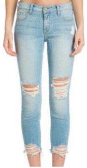 Mid-Rise Open Destruction Crop Skinny Jeans