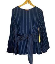 NEW Gibson Latimer Striped Wrap Top Size Medium