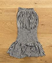 Skylar + Madison Striped Strapless Ruched Romper in Dark Gray & White