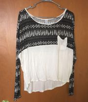 White and black feather pattern Empyre top