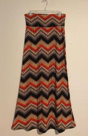 EUC Hot Kiss Orange & Brown Chevron Stripe Design Maxi Dress size s/m