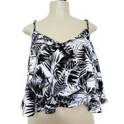 Decree Womens Size Medium Black White Tropical Palm Leaf Flowy Ruffle Crop Top