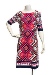 Eliza J Women’s Sz 4 Geomertric Print Short Sleeve Jersey Knit Shift Dress Dress