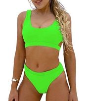 Blooming Jelly Lime Green Cut-Out Bathing Suit Top Small