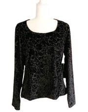 Jones New York Sweater Top Black Silver Scoop Neck Stretch Evening Holiday Large