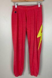 Aviator Nation bolt sweatpants red with yellow lightning bolt size xs