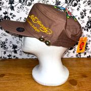 New Ed Hardy by Christian Audigier Y2K Army Cadet Style Hat Brown