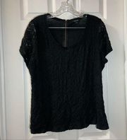 Verve Ami Black Scoop Neck Lace Front Short Sleeve Blouse 1X