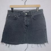 ASOS Denim Black Wash Button Fly High Rise Frayed Hem Mini Skirt size US 6