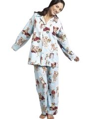 Nick & Nora Sock Monkey Flannel Pajamas Sleepwear Lounge Set Size Small