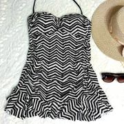 Apt 9 Black White Zig Zag One piece Swimdress Large