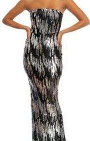 Luxxel Strapless Sequin Sheath Gown Black Silver Size Medium NWT