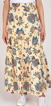 Elie By Elie Tahari Floral Paisley Print Tiered Maxi Skirt Boho Poplin Lined M