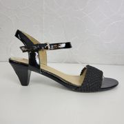 Adrienne Vittadini Womens Sandals Size 8.5 Black Woven Y2K Kitten Heel