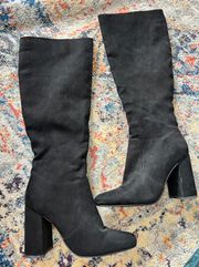 Black Knee High Suede Boots