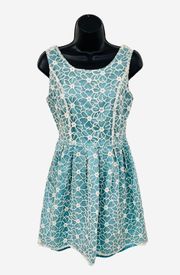 Whisper Small Mini Dress White Floral Lace Overlay Mint Teal Green