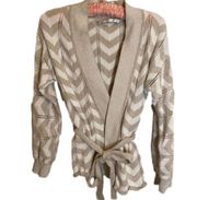 Trina Turk pointelle knit chevron tie waist cardigan