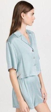 Lunya Washable Silk Button Up Short Set Cumulus Blue Women's XS Pajama
