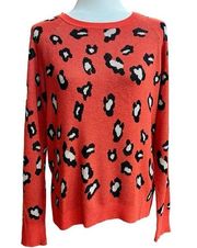 Kensie Orange and Leopard Print Knit Sweater, Size Large