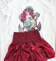 Disney Outfit Bundle Women Little Mermaid Red Glitter Shorts Size Medium/Large