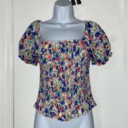 Francescas Mi Ami blue floral crop top size Small