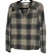 FRYE & CO Women Joshua Tree Ombre Plaid Flannel Henley Tunic L/S Shirt Sz XS