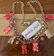 Pink Gummy Bears Fireballs Rhinestone Necklace Good Tone