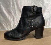 BORN Ondine Black Leather Double Buckle Size Zip Ankle Boots Women's Sz 9.5