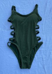 Green Ribbed One Piece Swim Suit