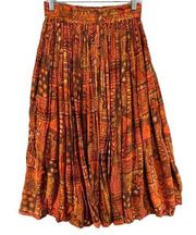 Vintage Jane Ashley Midi Skirt Womens M Orange Printed Elastic Flare Boho Gypsy