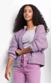 NWT Wild Fable Hooded Quilted Jacket Light Purple Full Zip Size Small S NEW