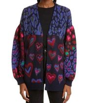 NWOT Farm Rio Ikat Dyed Hearts Balloon Sleeve Wool Blend Open Front Cardigan L