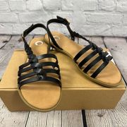 Journee Collection Solay Flat Comfort Sandals Faux Leather Black 10 NEW