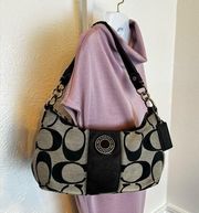 Vintage Coach Monogram F19218 Sateen Hobo Satchel Shoulder Bag Gray Black