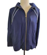 NWT Anne Klein Size M Navy Blue Athletic Jacket Zipped Sweatshirt
