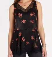 Floral lace trim peplum blouse