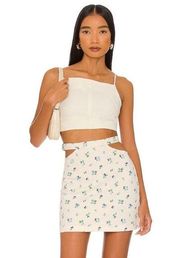 NWT WE WORE WHAT White Floral Cut Out Mini Skirt Denim Ivory Watercolor Ditsy