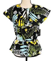 INC International Concepts Small Peplum Capelet Top Floral Elastic Waist Keyhole