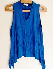 Blue Asymmetrical Keyhole Tank Top