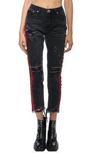 Brooklyn Karma Distressed Red Racing Stripe Jeans